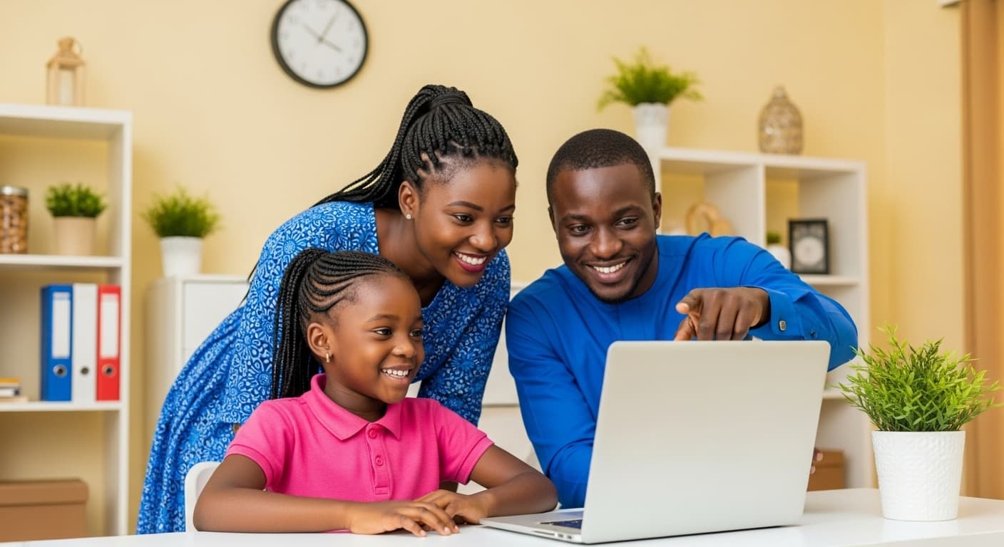 Happy family learning together